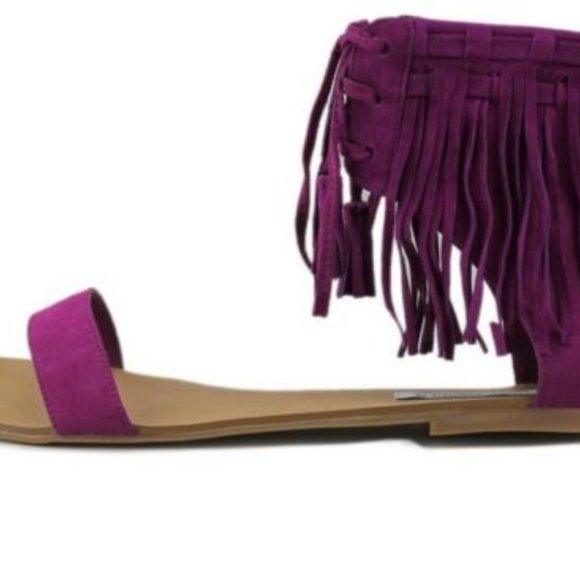 Steve Madden Suede Fringe Flat Lace Up Sandals - Picture 4 of 6